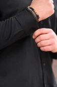 Likralı Regular Fit Nefes Alabilir Klasik Erkek Oxford Gömlek - Siyah - 2