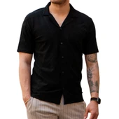 Siyah Erkek Jakarlı Desenli Kısa Kollu Relaxed Gömlek thumbnail 7