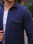 Çift Cep Kapaklı Kaşe Gömlek - Lacivert - 3