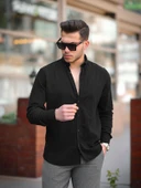 Krinkıl Pamuklu Keten Gömlek - Siyah thumbnail 3