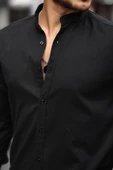 Hakim Yaka Oxford Kumaş Uzun Kol Gömlek - Siyah - 2