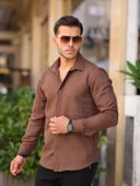 Çubuk Desen Kapitone Desenli Gömlek/Ceket - Kahve thumbnail 1