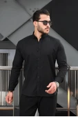 Likralı Regular Fit Nefes Alabilir Klasik Erkek Oxford Gömlek - Siyah - 3