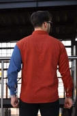 Kontrast Çift Renk Fitilli Kadife Gömlek - Açık Kiremit thumbnail 6
