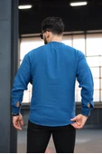 Hafif ve Nefes Alabilir Erkek Müslin Yarım Pat Hakim Yaka Oversize Gömlek -İndigo - 5