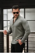 Likralı Regular Fit Nefes Alabilir Klasik Erkek Oxford Gömlek - Haki thumbnail 2