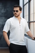 Oversize Yarım Pat Bambu Kısa kol Gömlek - Beyaz - 1