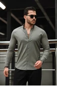 Likralı Regular Fit Nefes Alabilir Klasik Erkek Oxford Gömlek - Haki thumbnail 1