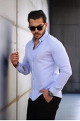 Likralı Regular Fit Nefes Alabilir Klasik Erkek Oxford Gömlek - Açık Mavi - 4