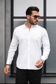 Hakim Yaka Oxford Kumaş Uzun Kol Gömlek - Beyaz thumbnail 1