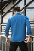 Nefes Alabilir Yarım Oversize Müslin Kumaş Uzun Kol Yakalı Erkek Gömlek - İndigo - 4