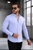 Likralı Regular Fit Nefes Alabilir Klasik Erkek Oxford Gömlek - Açık Mavi - 1