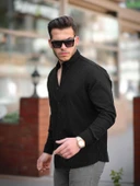 Krinkıl Pamuklu Keten Gömlek - Siyah thumbnail 1