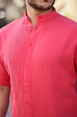 Hakim Yaka Müslin Kumaş Kısa Kol Gömlek - Nar thumbnail 2