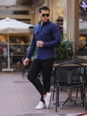 Çift Cep Kapaklı Kaşe Gömlek - Lacivert - 5