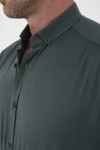 Likralı Regular Fit Nefes Alabilir Klasik Erkek Oxford Gömlek - Çam Yeşili - 3