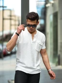 V Yaka Cep Detaylı Fit Gömlek - Beyaz thumbnail 1