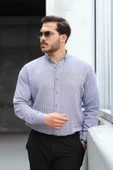 Çizgili Müslin Kumaş Yakalı Erkek Gömlek - Lacivert thumbnail 1