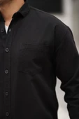 Tek Cepli Oversize Gabardin Kumaş Erkek Gömlek - Siyah thumbnail 2
