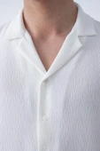 Apaş Yaka Uzun Kol Dokulu Erkek Gömlek - Ekru - 2