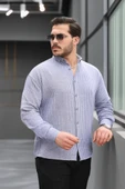 Çizgili Müslin Kumaş Yakalı Erkek Gömlek - Lacivert thumbnail 2