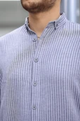 Çizgili Müslin Kumaş Yakalı Erkek Gömlek - Lacivert thumbnail 5