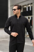 Tek Cepli Oversize Gabardin Kumaş Erkek Gömlek - Siyah thumbnail 3