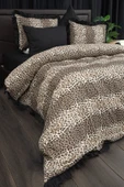 Fırfırlı Leopar Desenli Lastikli Çarşaflı Çift Kişilik Nevresim Takımı - 1