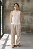 Baggy Kalıp Müslin Kumaş Pantolon - Orta Bej - 6