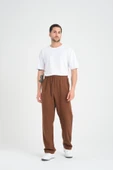 Hafif ve Rahat Müslin Baggy Erkek Pantolon - Kahve - 4