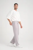 Düz Desenli Rahat Kalıp Beli Lastikli Baggy Pantolon - Gri - 4