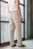 Baggy Kalıp Müslin Kumaş Pantolon - Orta Bej - 5