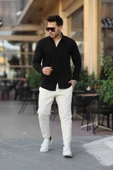 Duble Paça Katlamalı  Örme Keten Pantolon - Bej - 3