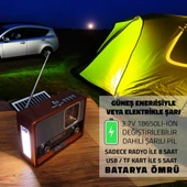 Upway Güneş Enerjili Fenerli Şarjlı Retro Bluetooth Hoparlör FM AM SW Nostaljik Acil Durum Radyosu - 7