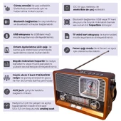 Upway Güneş Enerjili Fenerli Şarjlı Retro Bluetooth Hoparlör FM AM SW Nostaljik Acil Durum Radyosu - 4