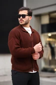 Oversize Selanik Örgü Düğmeli Erkek Hırka- KoyuKahve - 4