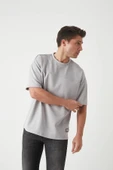 Panel Detaylı Basic Oversize Erkek T-Shirt - Gri thumbnail 1