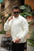 Oversize Selanik Örgü Düğmeli Erkek Hırka- Ekru - 3
