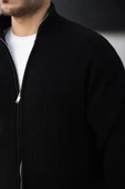 Oversize Selanik Örme Fermuarlı Erkek Hırka- Siyah - 2