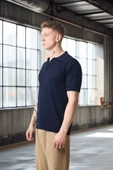 Örme Desenli Viskon Polo Yaka Triko Erkek T-Shirt - Lacivert - 5