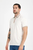 Premium Dik Çizgili Polo Yaka T-Shirt - Bej - 5