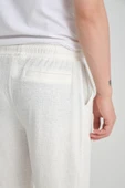 Likralı Örme Desenli Lastikli Şort - Beyaz - 8