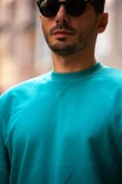 Bisiklet Yaka Basic Sweatshirt - Mavi - 3