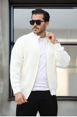 Oversize Selanik Örme Fermuarlı Erkek Hırka- Ekru - 3
