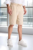 Hafif ve Rahat Duble Paça Müslin Erkek Şort - Açık Bej thumbnail 1