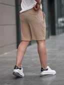 Gofret Desen Şort - Bej thumbnail 2