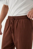 Hafif ve Nefes Alabilir Pamuklu Rahat Kalıp Baggy Erkek Pantolon - Kahve - 2