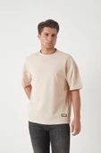 Panel Detaylı Basic Oversize Erkek T-Shirt - Bej - 7