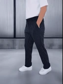 Krep Kumaş Çizgili Rahat Kalıp Erkek Pantolon - Lacivert - 2