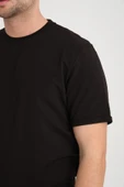 İki İplik Pamuklu Duble Kol Yırtmaçlı T-Shirt Şort Takım - Siyah - 3